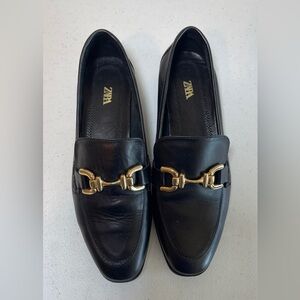 Zara Black Loafers with Gold Detailing